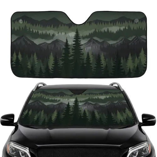 Majestic Wilderness Pine Spruce Forest Mountain Mist - Road Trip Travel Essentials Car Sunshade