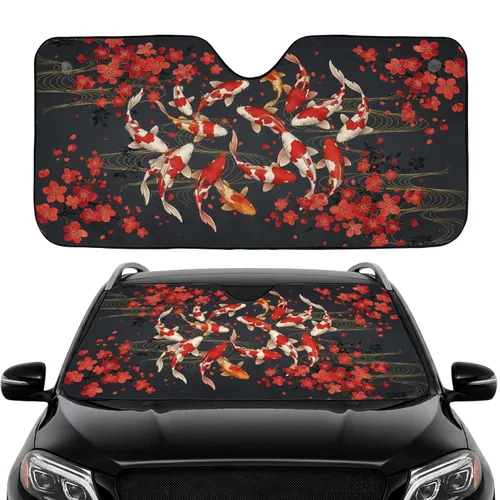Traditional Japanese Koi Fish Crimson Gold Water Ripples Car Interior Upgrade Car Sunshade