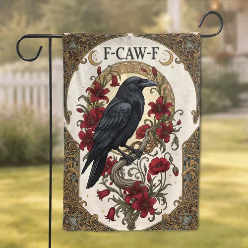 Black Raven Crimson Lily Art Nouveau Celtic Knot - Wildlife Lover Home Decor Gift Garden Flag