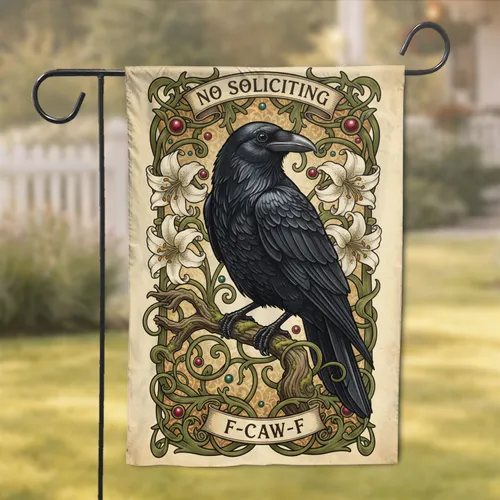 Black Raven No Soliciting Sign Lilies Vines - Home Entryway Decor Gift Garden Flag