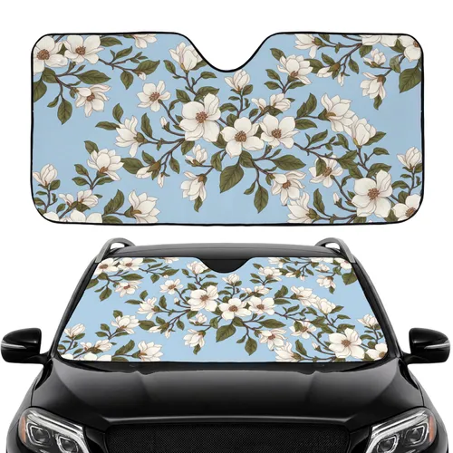 White Magnolia Blossom Blue Sky Tapestry - Car Interior Upgrade Car Sunshade