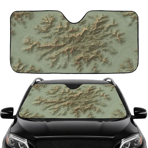 Muted Sage Green Khaki Earth Contour Line Topographic Map Landforms - Road Trip Gift Car Sunshade
