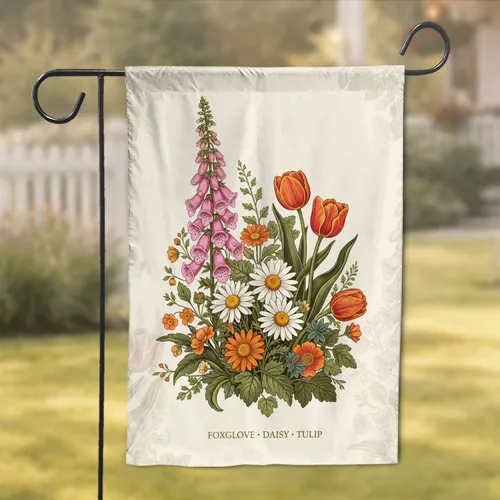 Foxglove Daisy Tulip Floral Garden - Home Decor Gift for Garden Lover Garden Flag