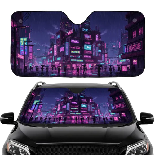 Vibrant Neon Japanese Street Cyberpunk Night Scene - Car Interior Upgrade Car Sunshade