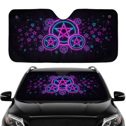 Luminous Pentagrams Glowing Stars Neon Gradient Dripping Paint Car Interior Upgrade Car Sunshade
