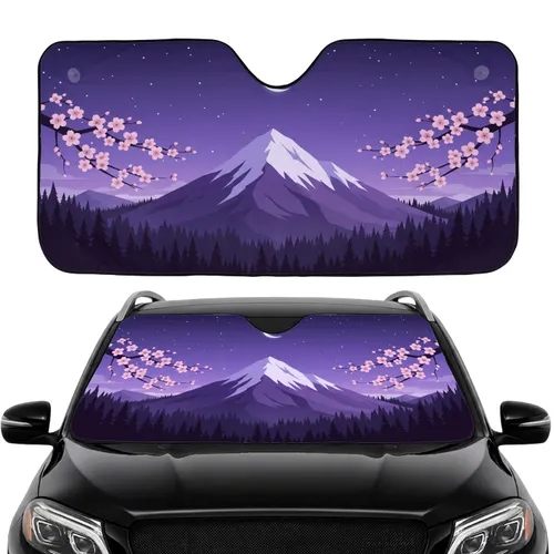 Snowy Mountain Cherry Blossom Starlit Sky - Car Interior Upgrade Travel Gift Car Sunshade