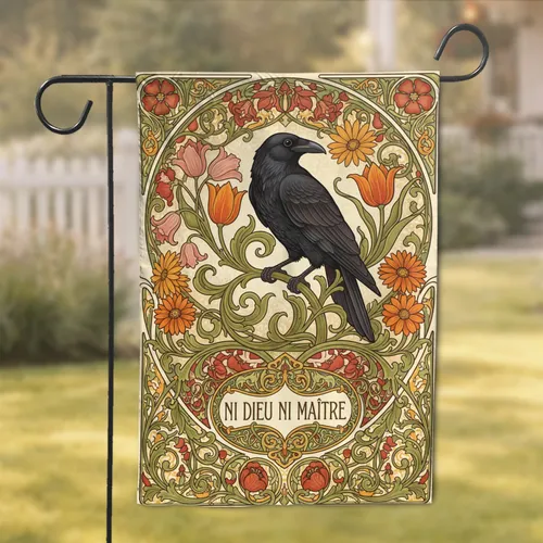Art Nouveau Floral Raven NI DIEU NI MAÎTRE - Home Decor Gift for Art Lover Garden Flag