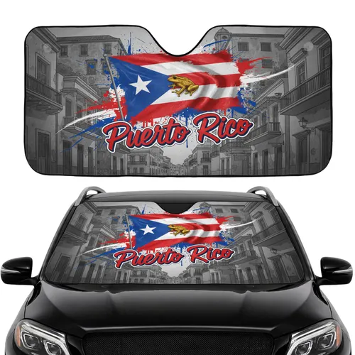 Puerto Rico Flag Coqui Frog Colonial City - Road Trip Gift for Puerto Rican Heritage Car Sunshade