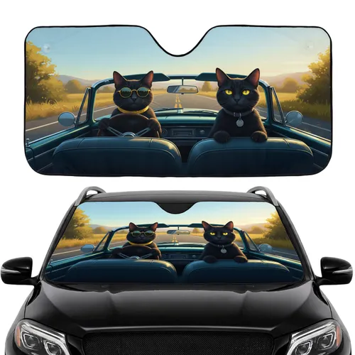 Black Cats Vintage Convertible Country Road Travel Essentials for Cat Lover Car Sunshade