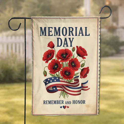 Red Poppies Patriotic Ribbon Memorial Day - Remembrance Gift for Veterans Garden Flag