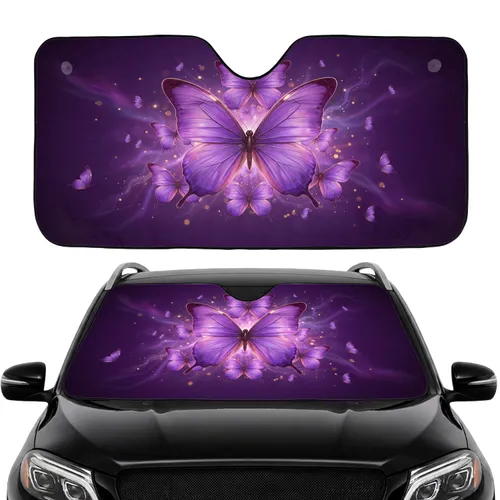 Purple Butterflies Golden Bokeh Glowing Mist Car Interior Upgrade Car Sunshade