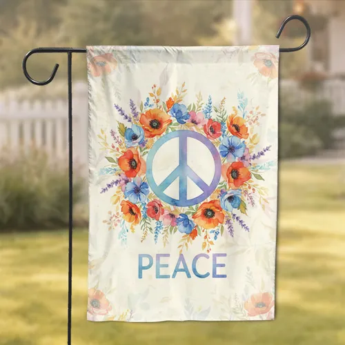 Peace Symbol Floral Wreath Word PEACE - Home Decor Gift for Peace Lover Garden Flag