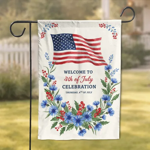 Waving American Flag Welcome Celebration - 4th of July Home Decor Garden Flag