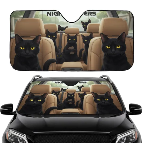 Majestic Black Cats Luminous Eyes Cosmic Vista - Road Trip Travel Essentials Cat Lover Car Sunshade