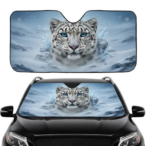 Snow Leopard Face Glacial Icy Mist - Car Interior Upgrade Road Trip Gift Car Sunshade