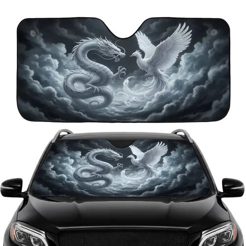 Chinese Dragon Roaring Phoenix Mythical Battle - Car Interior Upgrade Gift Car Sunshade