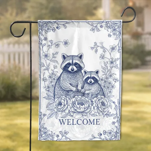 Raccoons Peonies WELCOME Floral - Welcome Home Decor Garden Flag
