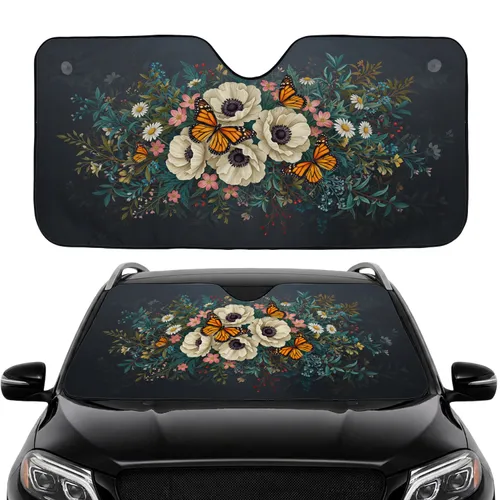 Monarch Butterfly Poppy Floral Botanical Garden Car Interior Upgrade Car Sunshade