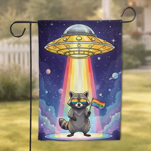 Raccoon UFO Pride Progress Flag - Celebration Home Decor Gift Garden Flag