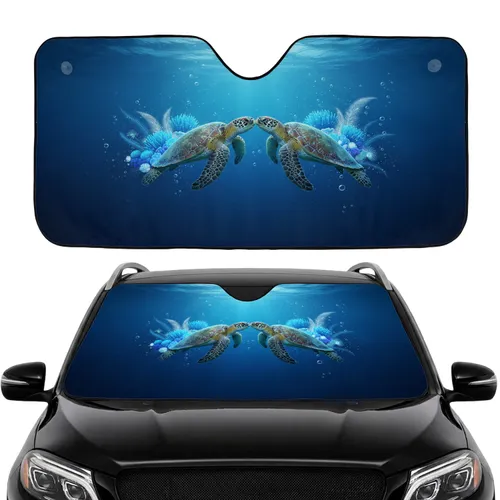 Green Sea Turtles Noses Touching Underwater Embrace - Road Trip Commute Car Accessory Car Sunshade