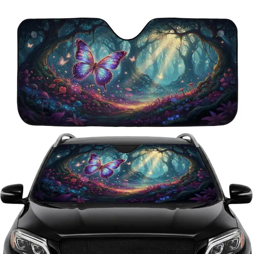 Luminous Iridescent Butterfly Fantastical Flora Golden Forest - Car Interior Upgrade Car Sunshade