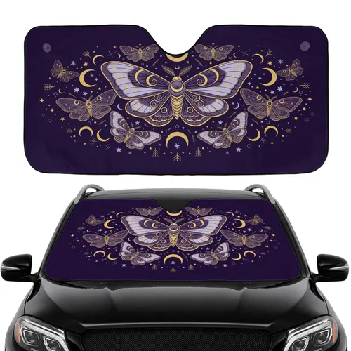Moths Cosmic Moons Stars Indigo Night Sky - Car Interior Upgrade Car Sunshade