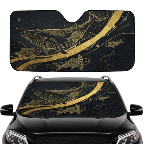 Gold Whales Golden Wave Japanese Seigaiha Gold Dust Car Interior Upgrade Car Sunshade
