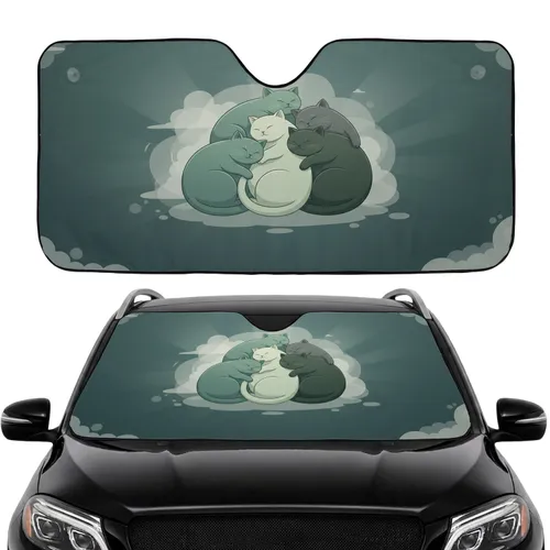 Plump Sleeping Cats Road Trip Gift - Cat Lover Car Interior Upgrade Car Sunshade