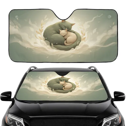 Curled Sleeping Cats Sage Cream - Car Interior Upgrade for Cat Lover Car Sunshade