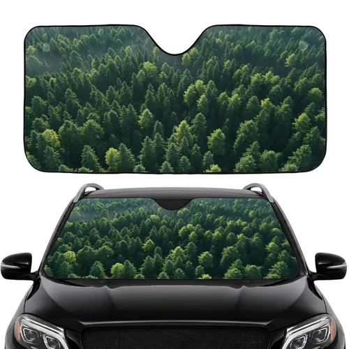 Forest Landscape Dense Evergreen Pine Fir Trees - Car Interior Road Trip Upgrade Car Sunshade