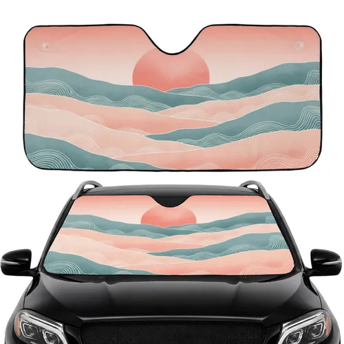 Coral Peach Sun Natural Vista Rolling Hills Ocean Waves - Road Trip Travel Gift Car Sunshade