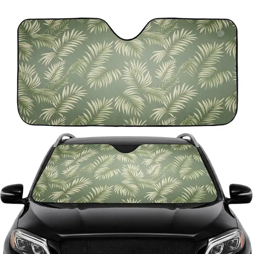 Lush Botanical Palm Fern Leaves Misty Haze Muted Sage Green - Road Trip Travel Commute Accessory Car Sunshade