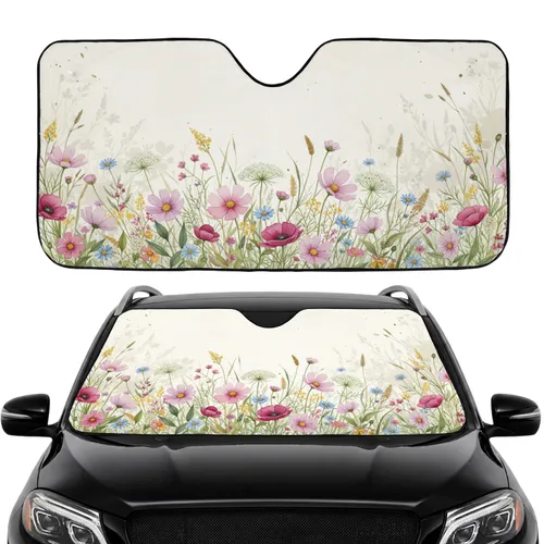 Cosmos Poppy Daisy Queen Anne's Lace Botanical Wildflower - Car Interior Upgrade Car Sunshade