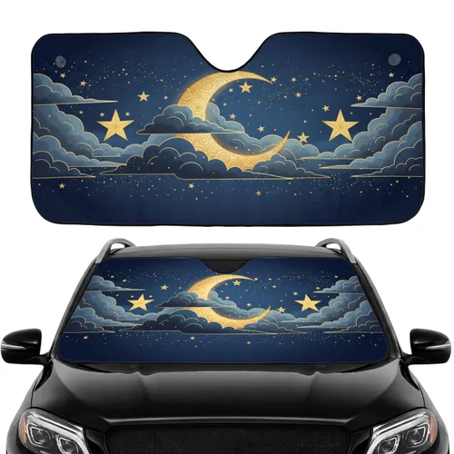 Golden Crescent Moon Starry Night - Car Interior Upgrade Car Sunshade