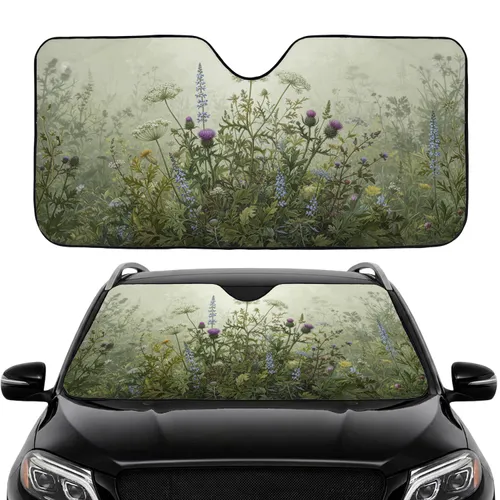 Verdant Botanical Wild Thistle Queen Anne's Lace Meadow Car Interior Upgrade Car Sunshade