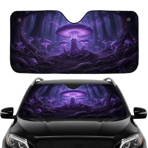 Glowing Purple Mushrooms Forest - Road Trip Gift Car Sunshade