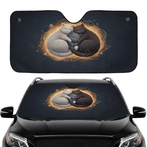 Peaceful Sleeping Cats Intertwined - Car Interior Upgrade Gift for Cat Lovers Car Sunshade