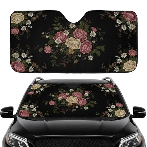 Vintage Blooming Roses Chrysanthemums Car Interior Upgrade Car Sunshade