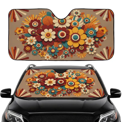 Layered Circular Center Flowers Sunburst Leaves Botanical - Car Interior Upgrade Car Sunshade