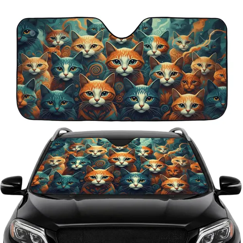 Expressive Cat Faces Looking Forward Car Interior Upgrade - Cat Lover Gift Car Sunshade