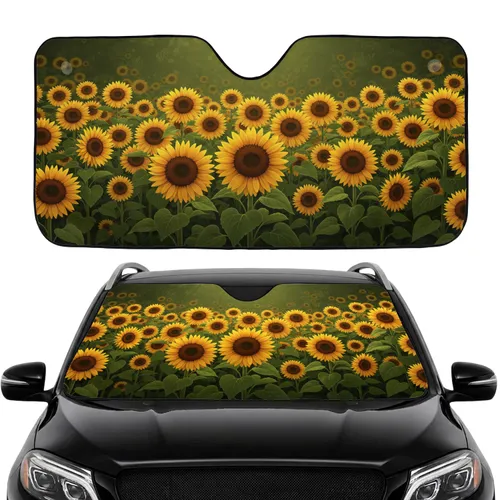 Vibrant Golden Yellow Sunflowers Blooms Field - Commute Travel Car Upgrade Car Sunshade