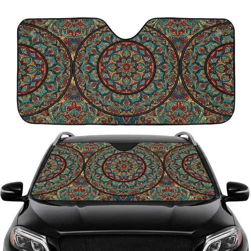 Stained Glass Mandala Floral Geometric - Car Interior Upgrade Car Sunshade