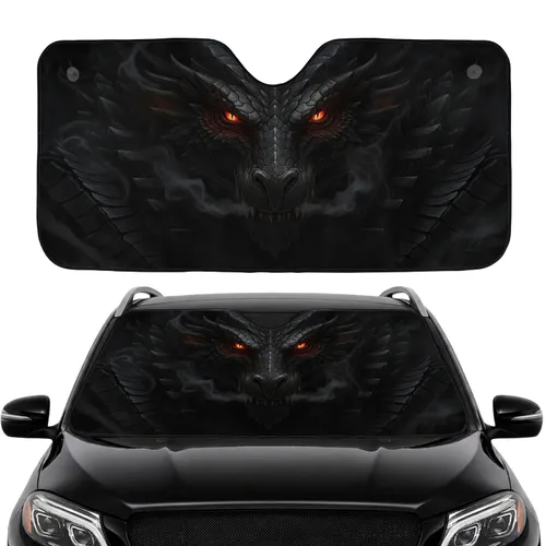 Powerful Menacing Dark Scaled Creature Face Fiery Reptilian Eyes - Travel Essentials Car Sunshade