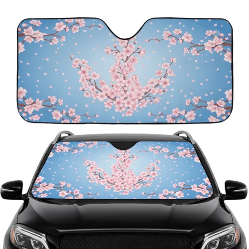 Delicate Soft Pink Cherry Blossoms Light Blue Sky Car Interior Upgrade Car Sunshade