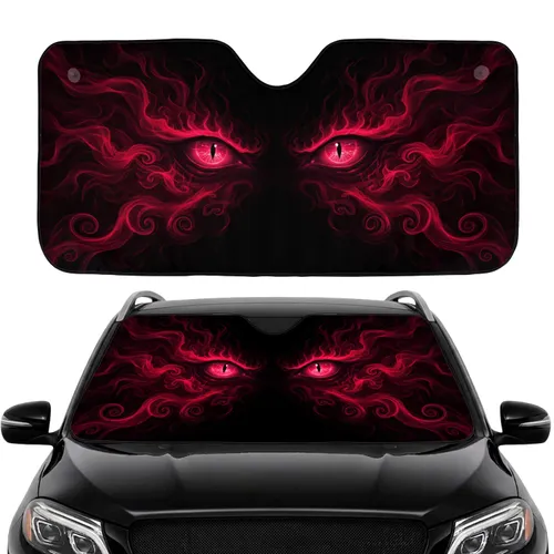Hyper-Realistic Crimson Fuchsia Glowing Eyes with Menacing Smoke - Car Interior Upgrade Car Sunshade