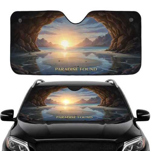 Majestic Sea Cave Beach Ocean Sunset Mountain Scenery - Car Interior Upgrade Car Sunshade
