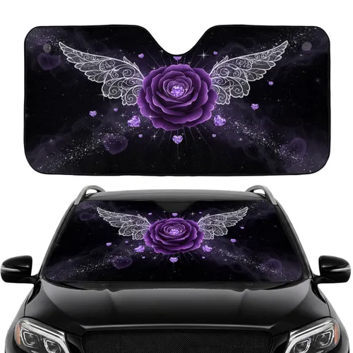 Royal Purple Rose Amethyst Gem White Lace Wings Cosmic Void Nebula - Car Interior Upgrade Car Sunshade