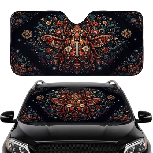 Ornate Scarab Beetle Floral Paisley Mandala - Car Interior Upgrade for Mystical Art Lover Car Sunshade