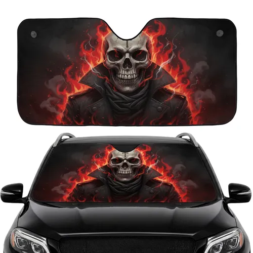 Gothic Fiery Skull Leather Jacket Cravat - Car Interior Upgrade Car Sunshade