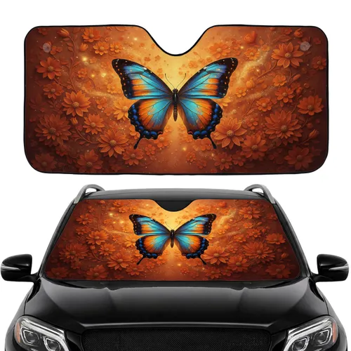 Iridescent Blue Butterfly Floral Tapestry Car Interior Upgrade Car Sunshade